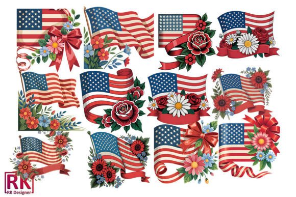 Floral American Flag Clipart Png Bundle Review