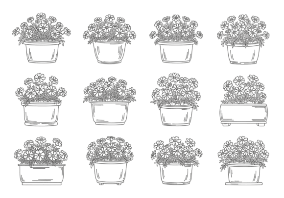 Floral Potted Plants Line Art Clipart Review
