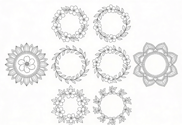 Floral Wreath Mandala Line Art Clipart Review