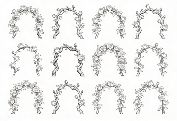 Rose Arch Clipart Hand Drawn Floral Review
