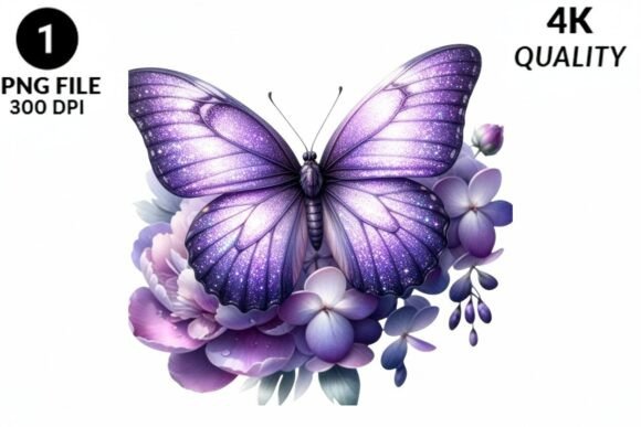 Sparkling Purple Butterfly Floral PNG Review